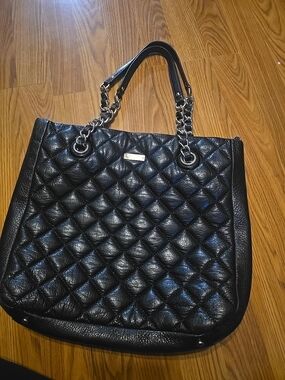 Kate Spade Black Quilted Shoulder Tote with Chain Handles